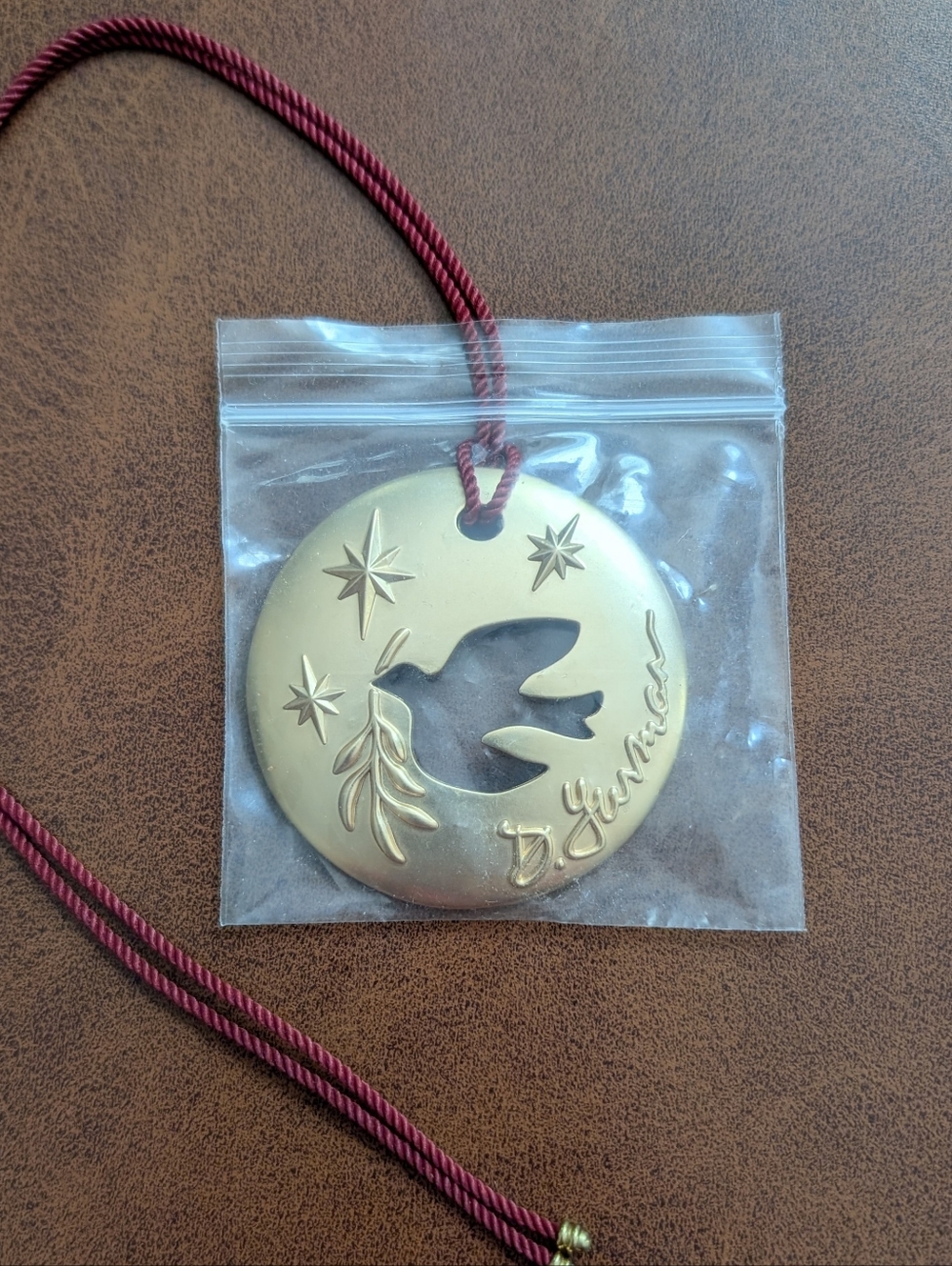 David Yurman Gold Dove Pendant with Red Cord